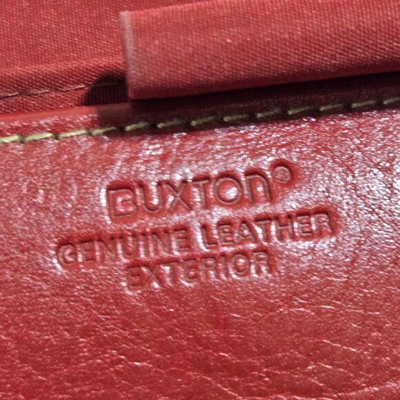 Buxton red Leather Wallet Organizer Tri Fold Kiss Lock Coin organizer Checkbook - Picture 2 of 5